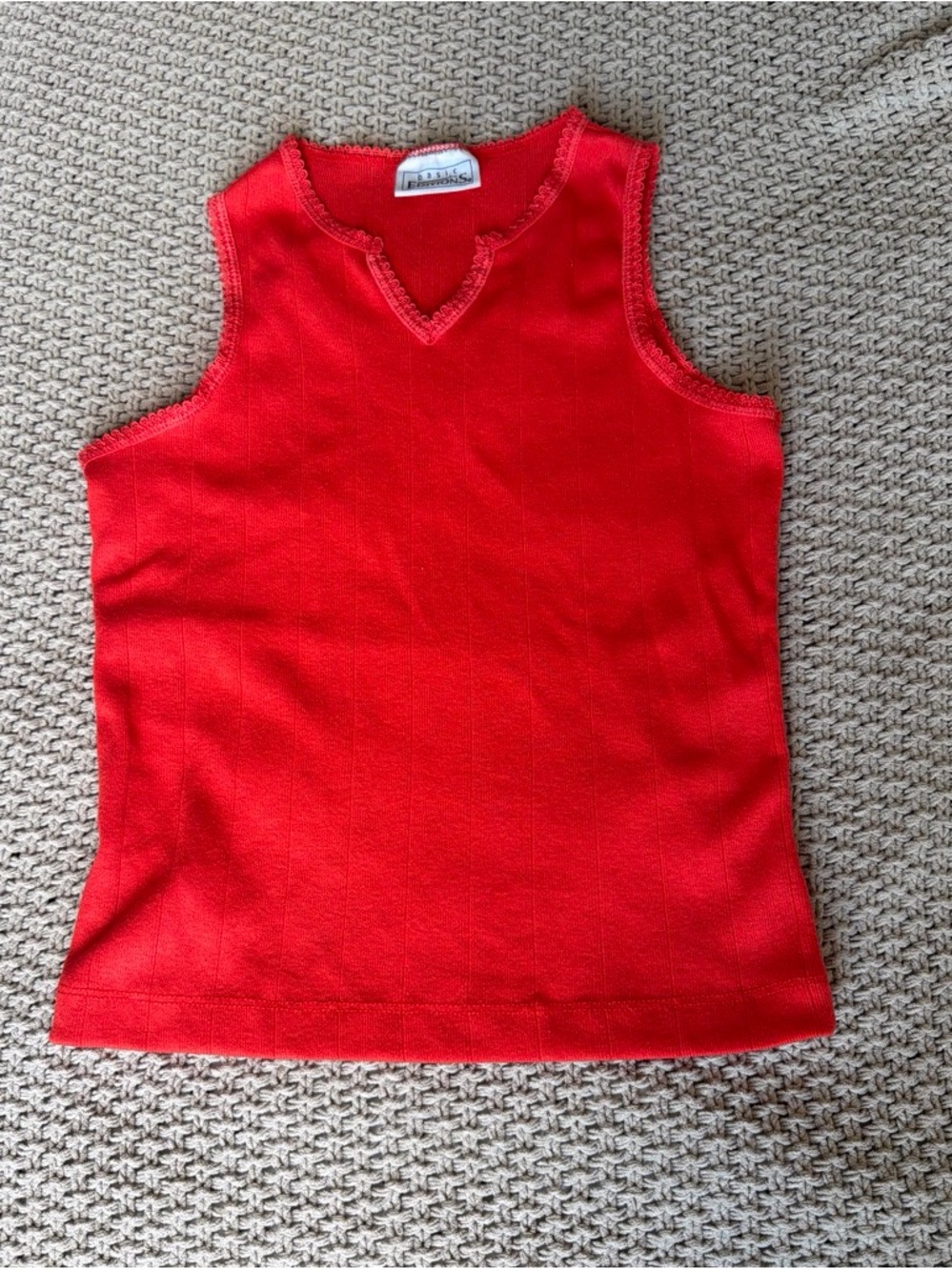 Vintage 90s Orange / Red Red Ribbed Lace Tank